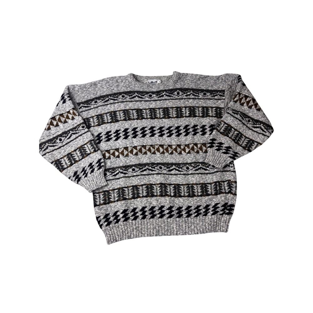 Lavane Sweater Mens XL Gray vintage Geometric grandpa Crewneck‎ USA Made